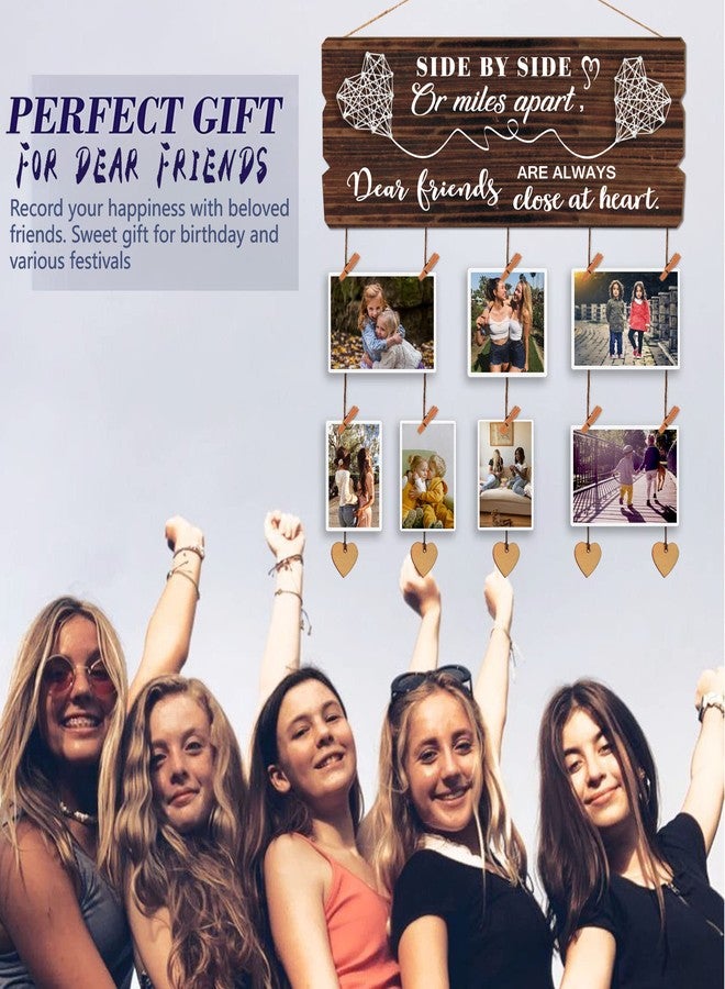 Buecasa Gifts for Best Friends Women Female BFF Sister - Long Distance Picture Clothespin Display Board with Twine and Pendant 15.8x6.0 Inches - Image 3